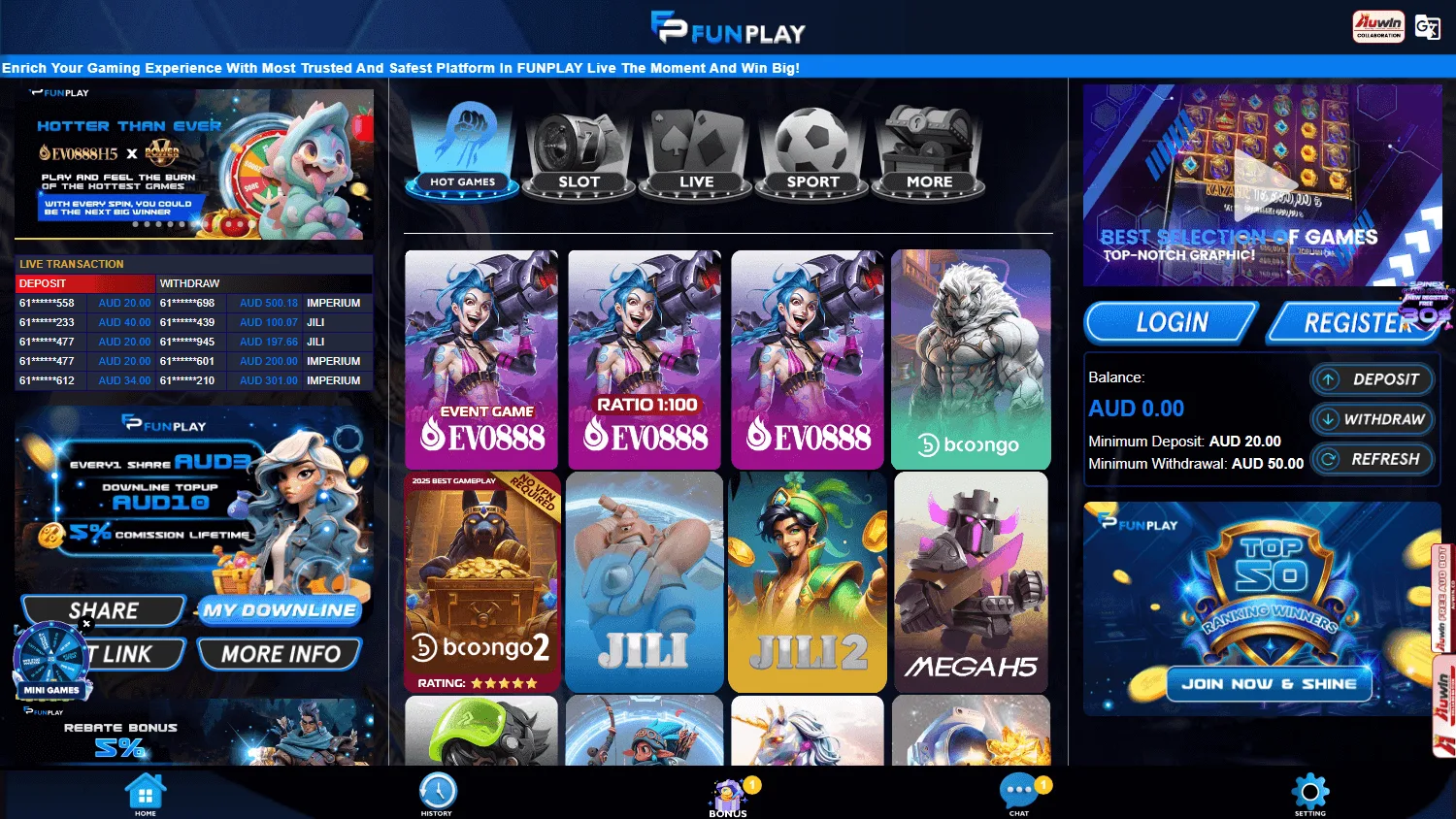 Funplay Casino home experience on desktop